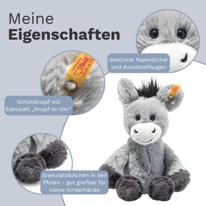 Steiff Kuscheltier Dinkie Esel, Süßes Stofftier mit Kunststoffaugen, Kinder, Jungen & Mädchen, Friends, Plüschtier 20 cm - Image 4