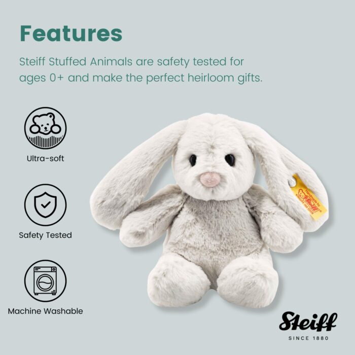 Steiff Hoppie Hase 18 cm hellgrau, Plüschtier Hase mit Schlappohren, Soft Cuddly Friends, flauschiges Kuscheln - Image 3