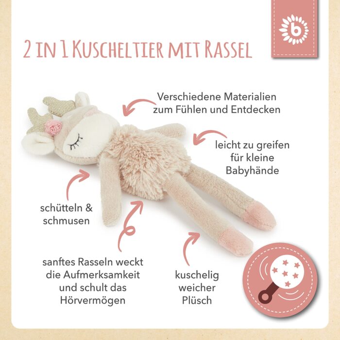 Bieco Kuscheltier Reh Ella mit Rassel | Baby Kuscheltier ab 0 Monate Stofftier Baby Plüschtier Reh rentier - Image 6